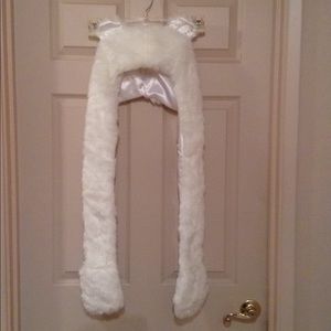 White Faux Fur Polar Bear Hat/Scarf/Mittens in One